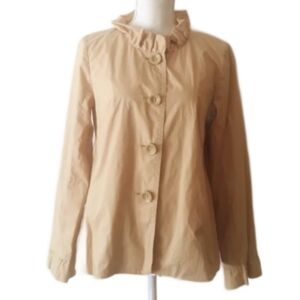 J. Crew Frenchie Ruffle Trench Coat - Size 8 Womens Tan Button Front Coat + Belt